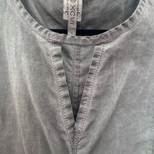 XCVI Gray Split V-Neck Washed Midi Dress